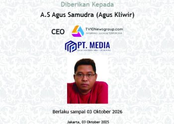 Agus Kliwir Resmi Terima Sertifikat Keanggotaan SMSI, TV10Newsgroup Perkuat Kiprah di Media Siber